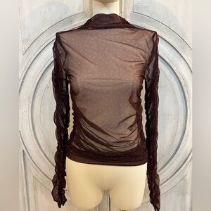 NWT Maeve by Anthropology Elegant Sheer Maroon Polka Dot Blouse